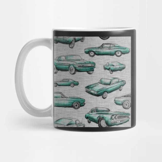 Muscle Cars- teal on grey by SugarPineDesign